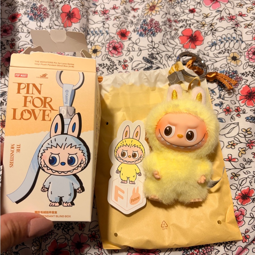 Yellow “F” Pin For Love the monsters by Pop Mart